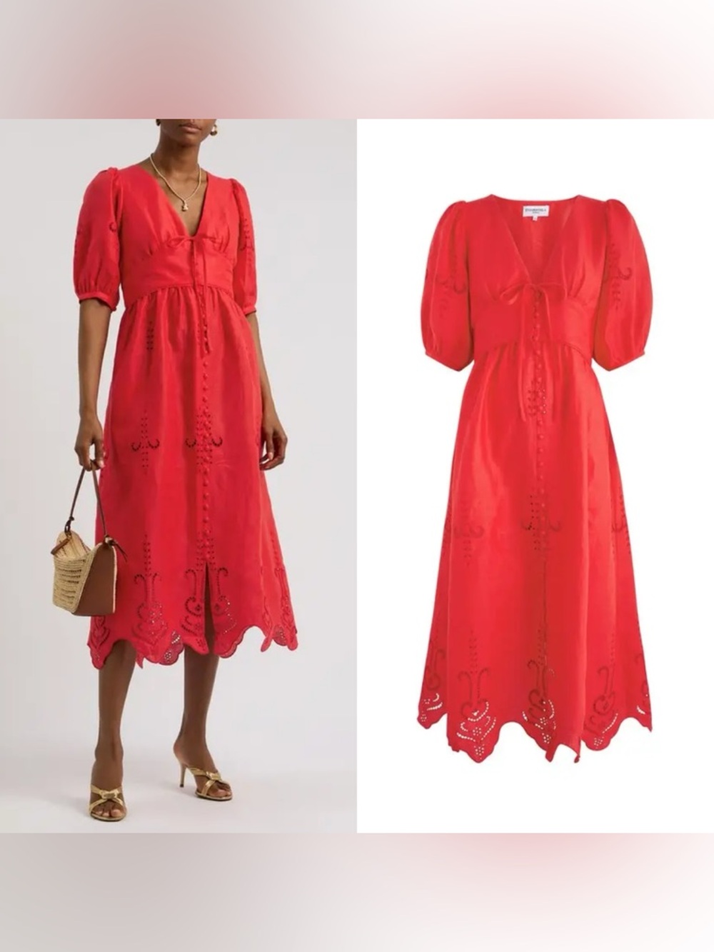 NWT $795 EVI GRINTELA River Eyelet Embroidered Linen-Blend Midi Dress